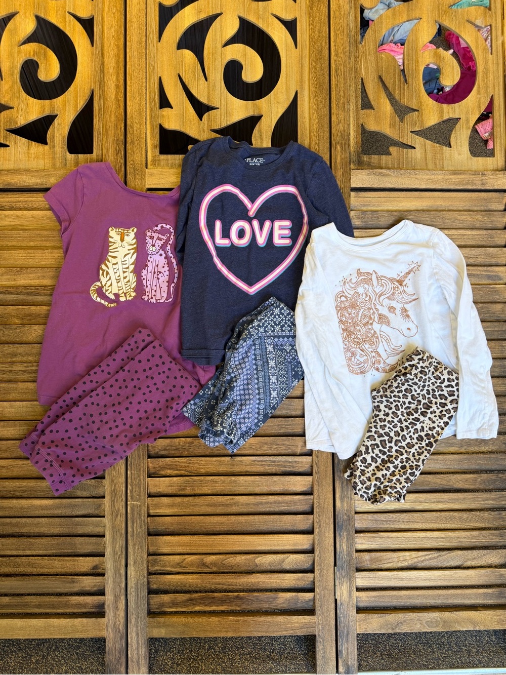 Girls 7/8 Medium Outfit Bundle - 3 Tops & Matching Leggings * Cat Love Unicorn
